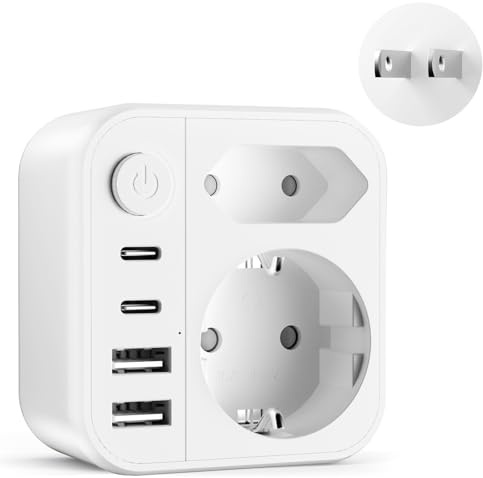 2500W Adaptador de Viaje para Japón,6 en 1 Adaptador Enchufe Japon,Adaptador Enchufe Tipo A con 2 USB A y 2 USB C,Adaptador de Viaje Enchufe Español a Japones,América,México,Canadá,Tailandia