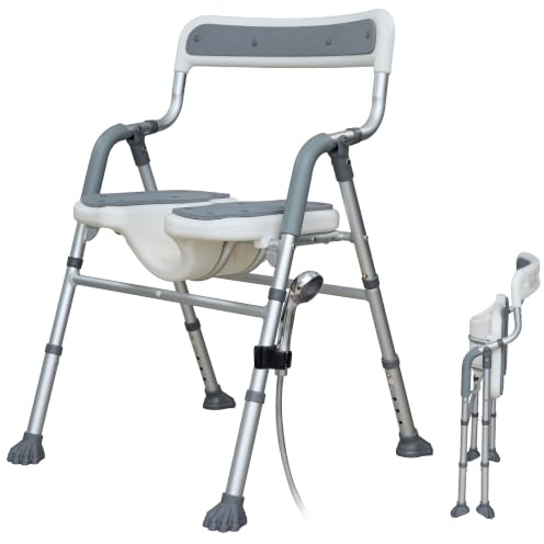 BESTZINGS Silla Ducha Personas Mayores, Silla de Ducha y Silla para Ducha Adulto, Asiento Ducha Adulto, Taburete Ducha, Banqueta para Ducha y Baño, Plegable con Respaldo, 100 kg