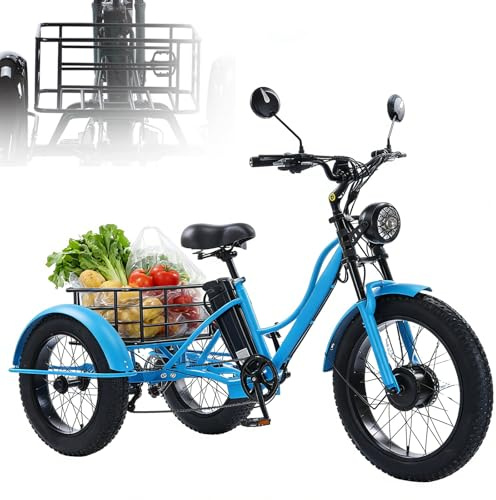 Elektrisk lasttrehjuling, 24 tum, breda däck, servostöd, 200 kg lastkraft, korg, lämplig för seniorer, för shopping, för fitness och fritid, svart