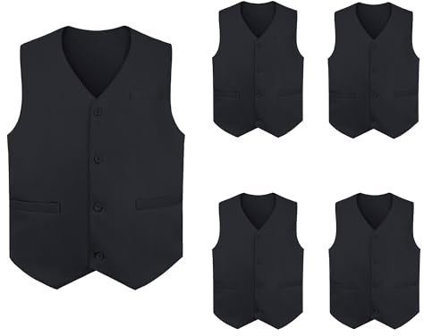TOPTIE 5 confezioni Gilet da Uomo, Unisex Cameriere Uniforme Gilet Barista Cameriera Botton Abiti da lavoro con tasche