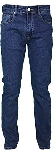 Jeans Homme 5 Poches Denim Regular Fit Jambes Droites Élastique Taille Haute - Bleu - 60