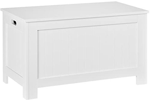 HOMCOM Truhe Spielzeugkiste mit Deckel, Aufbewahrungstruhe, Spielzeugtruhe, Aufbewahrungsbox, Auflagenbox für Flur, Schlafzimmer, Wohnzimmer, 81 x 40 x 46 cm, Weiß