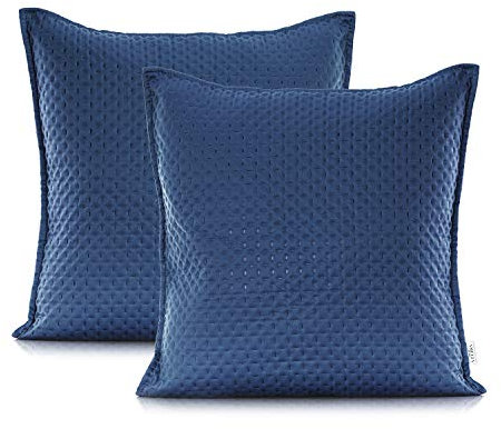 AmeliaHome 2 Kissenbezüge 45x45 cm dunkelblau Kissenhüllen Hotelverschluss Prägung Matt Satin Carmen