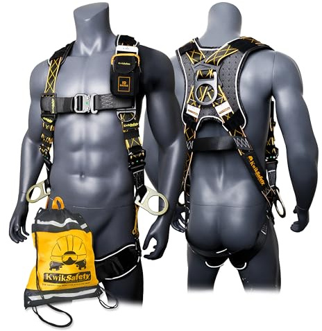 KwikSafety - Charlotte, NC - THUNDER DiamondBACK Safety Harness [5 QUICK CONNECT BUCKLES + 3 D-RINGS] ANSI OSHA Premium Fall Protection Black Full Body Fall Arrest Construction Roofing Gear