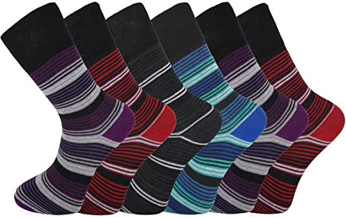 6 Pairs Non Elastic Diabetic Mens Socks Easy Grip Loose Soft Top Rich Cotton Sock One Size UK 6-11