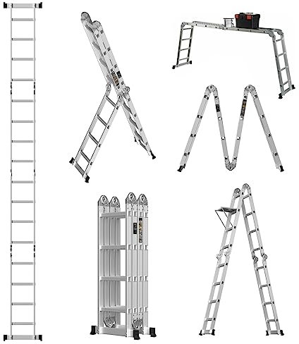 Telescopic Ladder 4.7M, 7 in 1 Multi Purpose Aluminum Extension Ladders, Max Load 150kg/330lb, Adjustable Step, for Home, Office, Kitchen, Photography Use