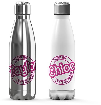 Print Maniacs Personalised Pink Doll Thermal Stainless Steel Flask Bottle 350ml or 500ml for Girls and Women Lets go Party Merchandise Princess Dream Collection Theme Bride Lip Stick Birthday Diamonds