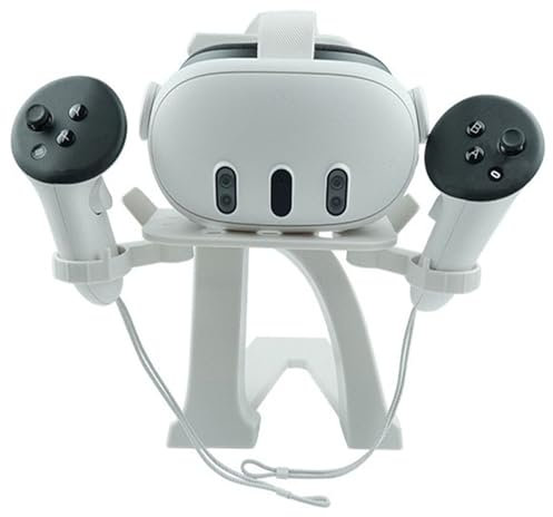 VR-Headset-Schreibtischständer mit Controller-Halterung (weiß), kompatibel mit Quest3/Quest2/Quest Pro/Pico4 – Universal VR Headset Display Dock & Controller Mount Station