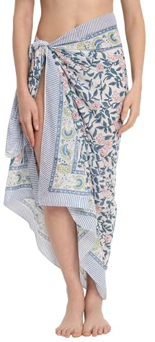 parihan Cotton Block Print long Beach Pareo Sarong Swimsuit Cover Ups Women Wrap
