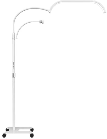 Andoer 20 tum halvmåne fyllningsljus, LED-golvlampa 3 200 K–5 600 K, dimbar LED-videolampa, ögonfran med 1,8 m kabel ljusstativ telefonhållare fjärrkontroll för skönhetssalong smink YouTube