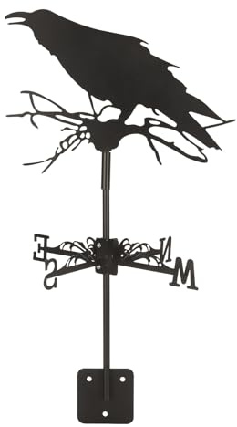 Veleta de Cuervo Veleta de Hierro con Adorno de Cuervo - Veleta de Metal Duradera, Jardín Al Aire Libre, Decoración de Granja, Indicador de Dirección del Viento -