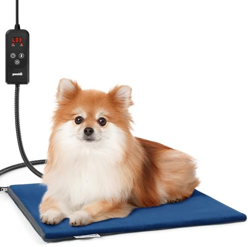 pecute Haustier Heizkissen, Katzen & Hund Heizmatte Innen, Hunde Heizkissen Sicher, 6 Stufen Temperatur & Timing Einstellbar Elektrisch Haustier Heizdecke für Hunde Katzen(M, 40x45cm)