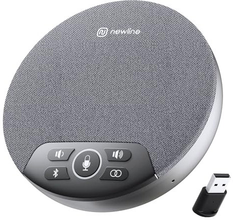 N newline Konferenzlautsprecher Aktualisiert, 4 AI-Mikrofone für PC, unterstützt Bluetooth/USB/Dongle/Kabelloses Daisy Chaining, Geräuschunterdrückung 360° PC Mikrofon für Zoom Teams Home Office