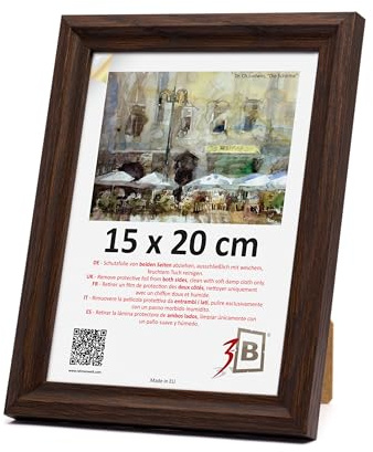 3-B Mori Marcos de fotos de madera con plexiglás, marrón oscuro (nogal con veta de madera óptica) - 15 x 20 cm - Marco de madera, marco para fotos, marco para retratos con plexiglás