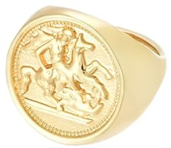 Ticome Solid St. George Dragon Slayer,Gold Sovereign Signet Ring for Men Religious Amulet Ring, Religious Jewelry Mens Christian Gift
