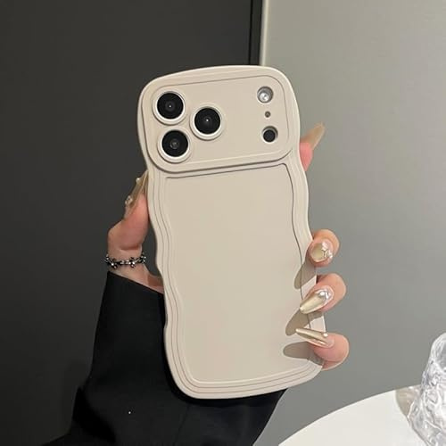 UEEBAI Wave Frame Case for iPhone 17 Pro Max, Cute Wave Frame Slim Fit Shockproof Phone Bumper Cover Soft Pretty Curly Wavy Case Anti-Scratch TPU Cover - White