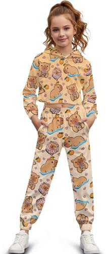 chaqlin Survêtement 2 pièces pour filles à capuche et pantalon pour filles de 4 à 13 ans
