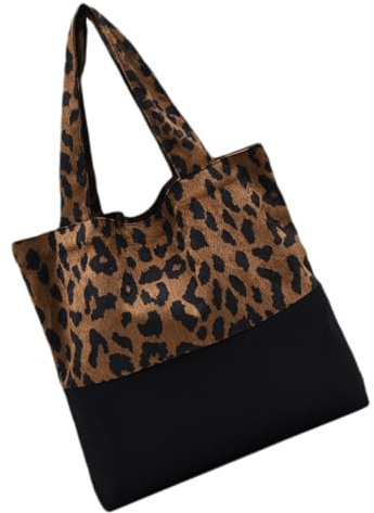YARNOW Paquet à Bandoulière Femme Léopard Vintage En Toile Polyester, Grand Format, Pour Courses Et Travail, Motif Animalier, Style Rétro, Capacité Spacieuse, Usage Quotidien