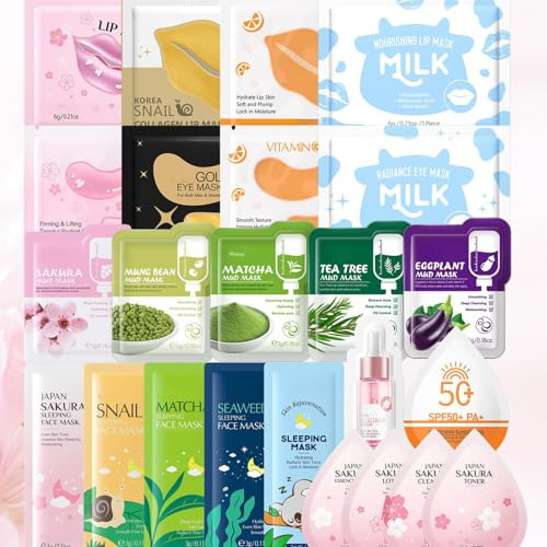 24PCS Face Mask Skincare Set, Pamper Gifts for Women, Teenage girl gifts, Self Care Kit with Face Masks, Lip Mask, Eye Mask, Serum, Hydrating Skincare Set for Relaxing Spa Nights