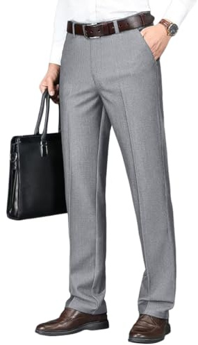 Oanviso Hommes Chino Pantalon Élastique Mode Pantalons Slim Fit Casual Stretch Pant Doux Business Larges Pants de Costume Coupe Ajustée A Gris Clair 3XL