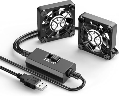 ELUTENG Dual 40mm USB Fan 5V with 3 Speed Control 5500 RPM 2 in 1 Mini PC Fans Computer Cooling Fan with Metal Grill for Laptop/TV Box/AV Cabinet/PS4/PS5/Router Black