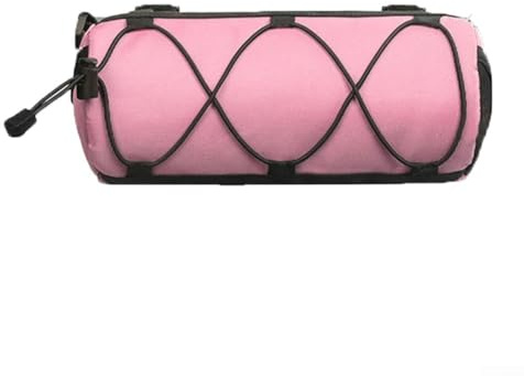 Kivivaka Bolsa frontal para bicicleta, bolsa de tubo de manillar de ciclismo con correa para el hombro, almacenamiento de nailon resistente al agua para bicicletas de carretera y montaña, negro (rosa)