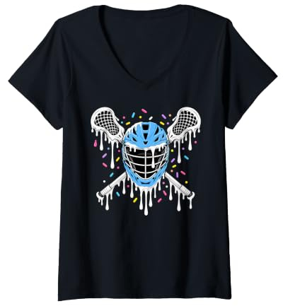 Women's Colorful Sprinkles Ice Cream Drip Lacrosse Helmet V-Neck T-Shirt