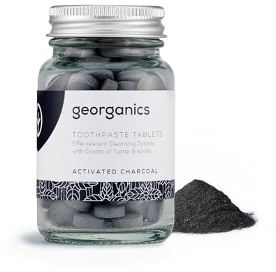 Georganics Organic Mouthwash Tablets - Activated Charcoal Natural Mouthwash for Bad Breath - SLS, Glycerine & Fluoride Free - Certified Cosmos Natural, Vegan and Cruelty Free - 180 Tablets