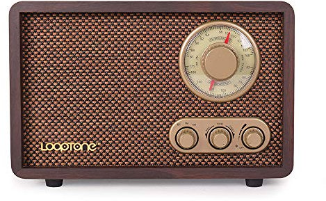 LoopTone FM AM Radio Retro Wood Radio with Bluetooth Play Mp3 and Antenna Built in Speaker for Kitchen Living Room