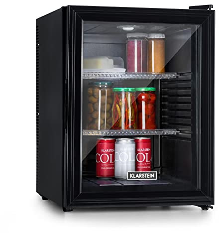 Klarstein Petit Frigo de Chambre de 42L pour Snacks et Boissons, Top Silencieux, Mini Bar, Camping, Cosmetique, Refrigerateur avec Étagères Réglables, 12-18°C