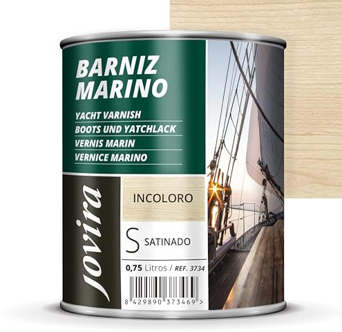 JOVIRA PINTURAS Barniz Marino. Para madera exterior-interior, incoloro-transparente. Especial resistencia en ambientes marinos. (750 Mililitros, Satinado) K-50