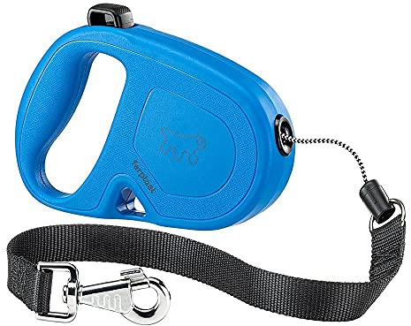 Ferplast Laisse Chien Enrouleur Flippy One, Laisse pour Grands Chiens jusqu'à 35 Kg. Cordon Extensible Max 5 m. Bouton Unique pour verrouiller et déverrouiller, Bleu Clair