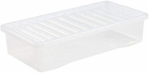Optimal Products 42 Litre Crystal Storage Box and Lid Underbed White/Clear Home Office Garage Toys Documents Storer Tidy