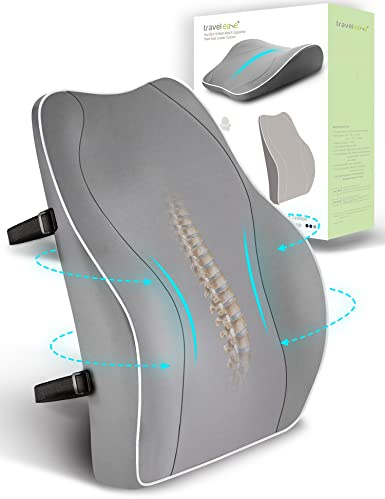 Travel Ease Cojín de Soporte Lumbar Ergonómico, Respaldo de Espuma Viscoelástica para Asiento de Automóvil, Silla de Oficina, Respaldo con Cubierta Antiestática y Correas Ajustables Dobles, Gris