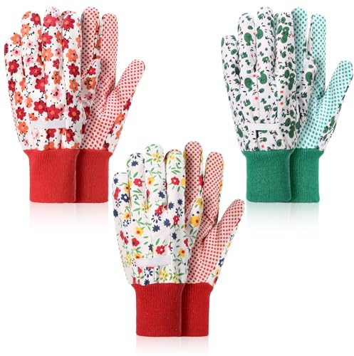 Firtink 3 Pairs Gardening Gloves for Women, Ladies Garden Glove Gardening Working Glove Floral Garden Gloves with Elastic Cuffs for Yard, Cleaning