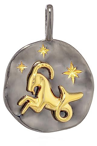 NKlaus 17mm Kettenanhänger Sternzeichen Widder 925 Silber Zodiac schwarz gold Horoskop 13993