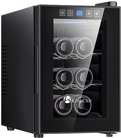 KingChii 6 Bottle Thermoelectric Wine Cooler Refrigerator Advanced Cooling Technology, Stainless Steel & Tempered Glass For Red Wine, Champagne for Home, Kitchen, or Office