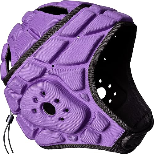 COOLOMG Casco de protección para niños para deporte, entrenamiento, rugby, fútbol, portero, portero, protector de cabeza, soporte ajustable, color morado