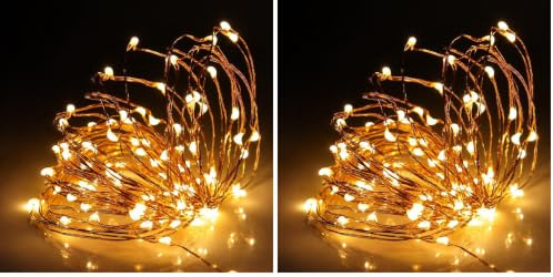 SHATCHI 2M Long 20 Warm White LED Lights Micro Rice Silver Copper Wire Indoor Battery Operated Firefly String Fairy Lights Wedding Party Christmas Decorations Home Bedroom Décor (Pack of 2)