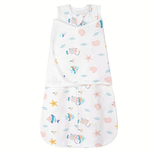 ZIGJOY Newborn Sleeping Bag Swaddle Wrap 1.0 TOG Baby Swaddle Sleeping Bag 100% Cotton Baby Wearable Blanket for New born Infant Boy Girl Grows 0-6 Months, Ocean