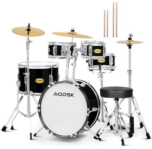 AODSK Drum Sets 5-Piece for Beginners, 14 inch Full Size Complete Drum Kit with Adjustable Throne, Cymbal, Hi-Hat, Pedal & Drumstick