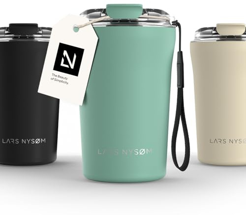 LARS NYSØM Thermo Kaffeebecher to go mit Trageschlaufe & Tritan Deckel | Travel Mug 0,38 Liter mit Isolierung | Auslaufsicherer Edelstahl Thermobecher für Café & Tee (Aqua Turquoise, 380ml)