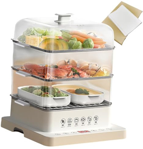 forplubossmmp Vaporera Multieléctrica, Vaporera Desmontable De 3 Niveles+Plegable De 800w+Reserva De 12h+Quemaduras Anti-Secas, Calentador Eléctrico De Alimentos Calientes (500* Papel para Hornear)