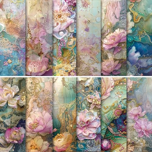 PLUSHCEWT 24 Blatt 6x6 Florales Scrapbook Papier, Elegantes Vintage-Blumenmuster Dekorpapier für DIY Scrapbooking, Kartenherstellung, Kunsthandwerk Fotoalben Journale Geschenkverpackung (Mehrfarbig)