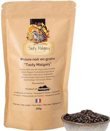 Poivre de Madagascar 200g - Poivre Noir en Grain d'Exception pour Moulin a Poivre et Poivrier Electrique - Epices Cuisine Raffinées - Graine Spicy, Epicerie Fine et Epices du Monde - Epice Gourmet
