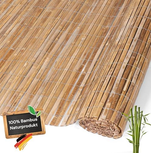 Bambumatta, insynsskydd i 12 storlekar – 190 x 500 cm | insynsskyddsmatta av karboniserad bambu för balkong, trädgård och terrass | naturligt staket, insynsskydd, balkonginsynsskydd, bullerskydd,