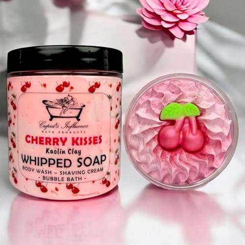Cherry Kisses Whipped Soap | Luxurious Kaolin Clay Body Wash | 180gr Jar | Shower Whip | Shaving Foam | Bubble Bath | Secret Santa Gift | Valentine's Day Gift | Mother's Day Gift | Father's Day Gift
