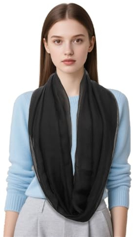 UZYXC Loop Schal Damen Sommer Leicht aus Chiffon, Weicher Schlauchschal als Halstuch, Atmungsaktiv und Seidig für Büro und Abendkleidung, Luftiger Begleiter für Reisen und Alltag, Schwarz Elegant