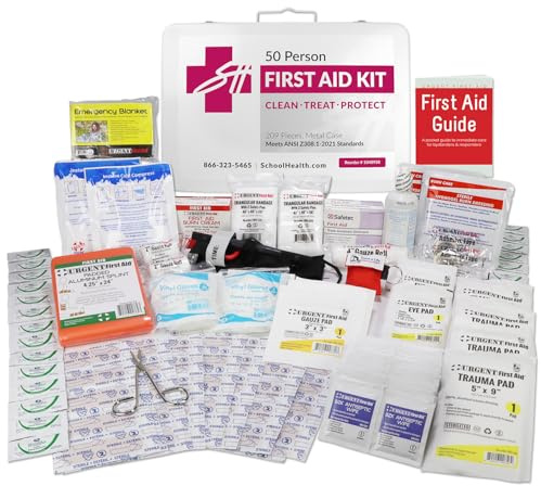 School Health - 50 Person Bulk First Aid Kit, 209 Piece First Aid Kit for Emergencies and Workplace Environments, Kit Meets OSHA and ANSI Z308.1-2021 Class B Standards (Metal Case)