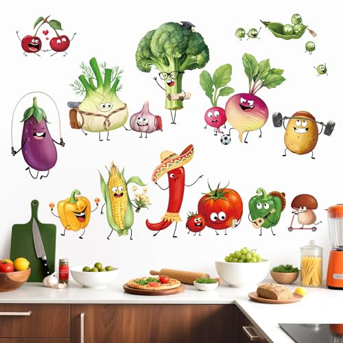 decalmile Adesivi Murali Cucina Cibo Adesivi da Parete Frutta e Verdura Pomodori Cipolla Broccoli Decorazione Murale Cucina Sala da Pranzo Frigo Armadio Ristorante